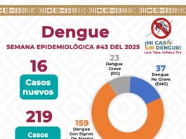 Se registran 16 casos nuevos de dengue, suman 219 acumulados en toda la entidad