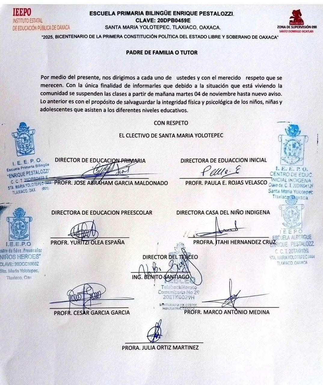 No hay clases en cinco escuelas de Santa María Yolotepec por conflicto