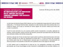 Se restablecen los servicios en el Centro de Salud Urbano número 1 de Oaxaca de Juárez
