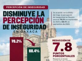 Disminuye 7.8 puntos porcentuales la percepción de inseguridad en Oaxaca: Inegi